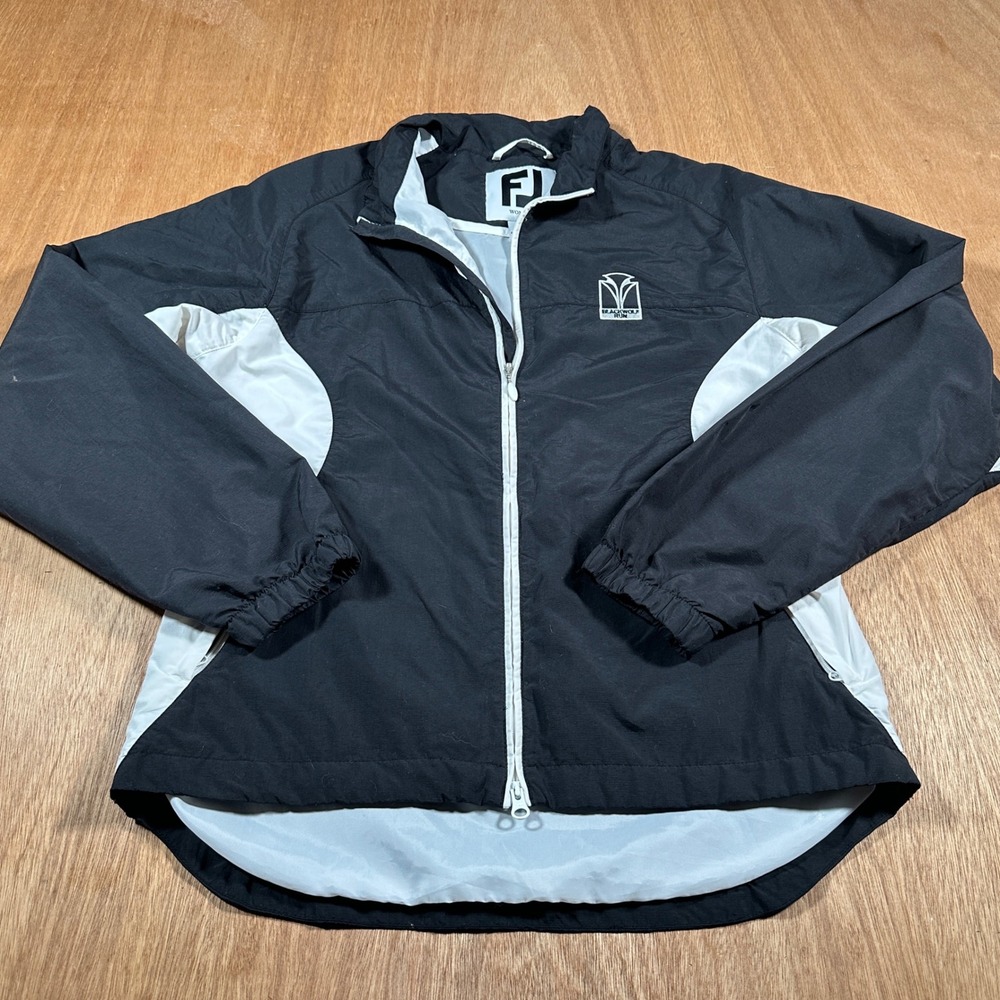 FootJoy Women's Golf Windbreaker Jacket Small Black White Full Zip Blackwolf Run